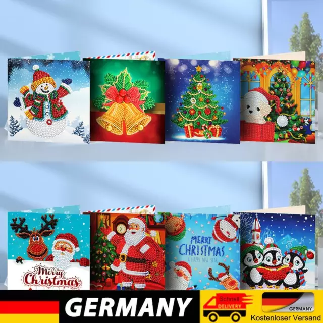 8pcs Greeting Card 15x15cm 5D DIY Xmas Postcards Handmade for Birthday Festival