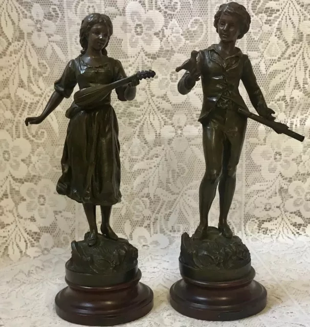 Bronze Spelter Figures Of Dénicheur & Mignon Par Rancoulet By ROUSSEAU 13.5”