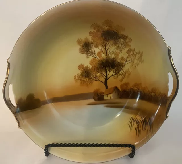 Vtg. Noritake Tree in the Meadow Serving Bowl with Handles Hand Painted 9 1/2"