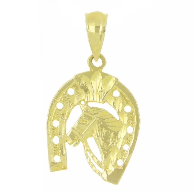 14k Yellow Gold Solid Horse Head Horse Shoe Charm Pendant 1.3 grams