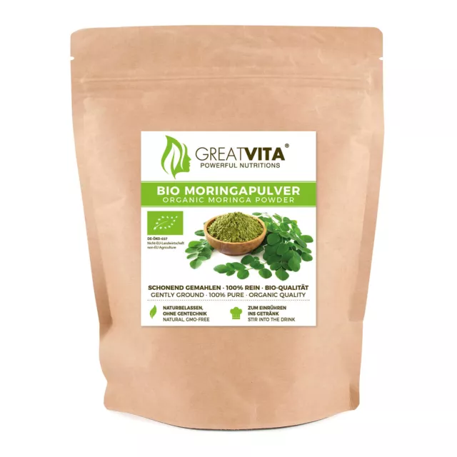 GreatVita Bio Moringa-Pulver 400g, 100% rein | Moringa Oleifera Blatt Pulver