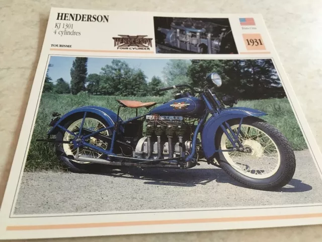 Carte moto Henderson KJ 1301 4 cylindres 1931 collection atlas motorcycle USA