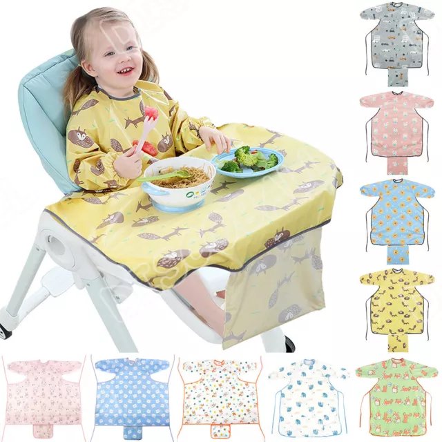 Newborn Baby Eating Bibs Long Sleeve Weaning Feeding Apron For Highchair Xmas UK