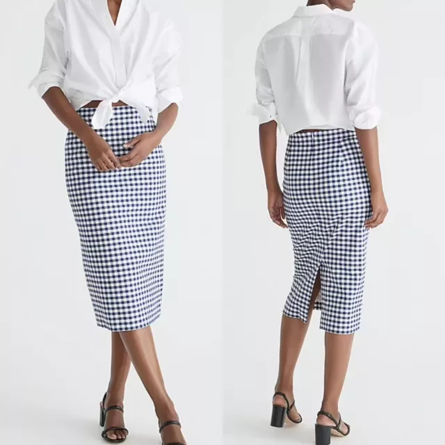 J Crew NWT $118 No. 3 Pencil Skirt in Gingham Bi-Stretch Cotton | Sz 12