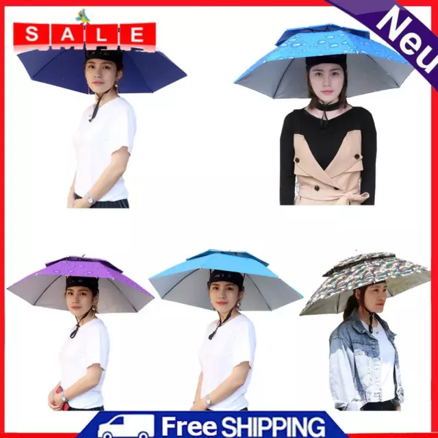 Portable Foldable Fishing Sunshade Headwear Umbrella Hat Double-Layer UV