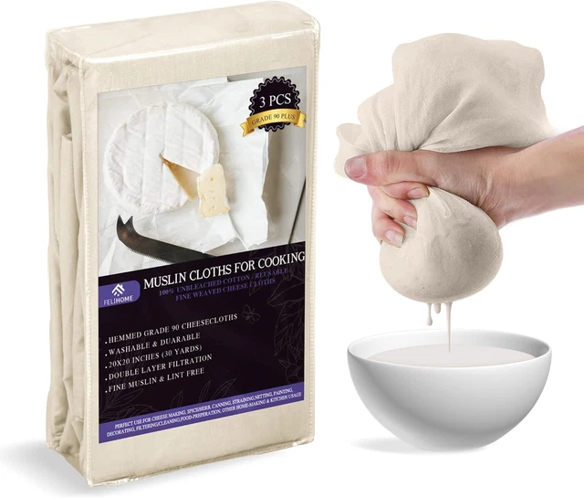 Felihome Confezione da 3 - Tessuto Muslin per Cucinare? 50x50 cm, Panni per Formaggio & 90,