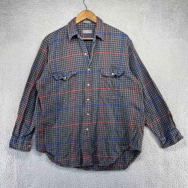 Vintage Lord & Taylor Flannel Shirt Mens Large Gray Black Houndstooth Cotton 90s