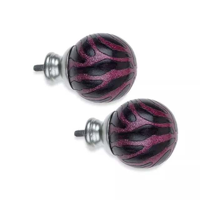 Curtain rod or pullback finial ends zebra stripe glitter purple pink girls 2 pac