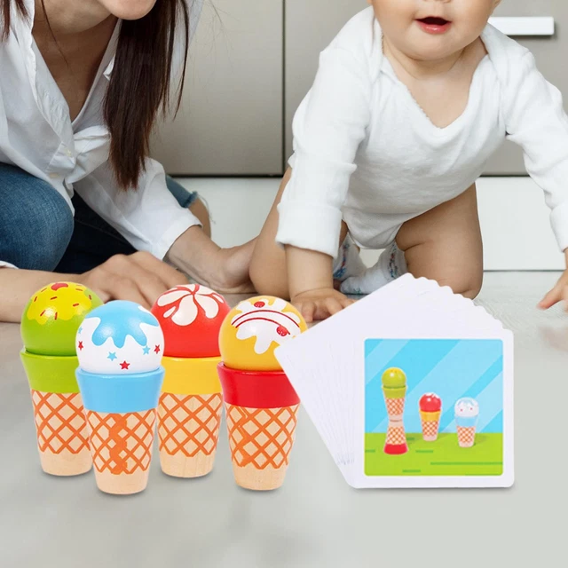 Jeu de crème glacée en bois, 4 pièces, jouet pour accessoires de cuisine avec