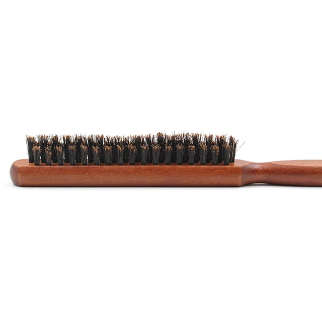 Natural Boar Bristle Hair Brush Slim Line Comb Wood Handle Professional Salo BII