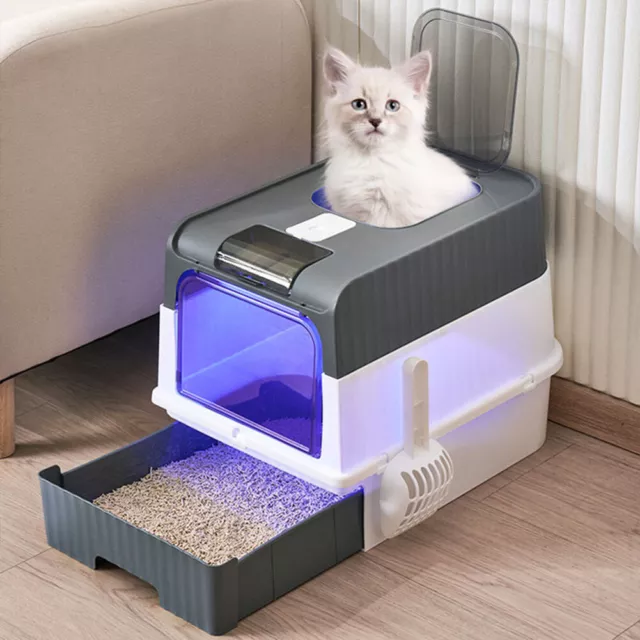 Large Cat Litter Box Self Cleaning Cat Drawer Sterilize Deodorize Tray UV Light