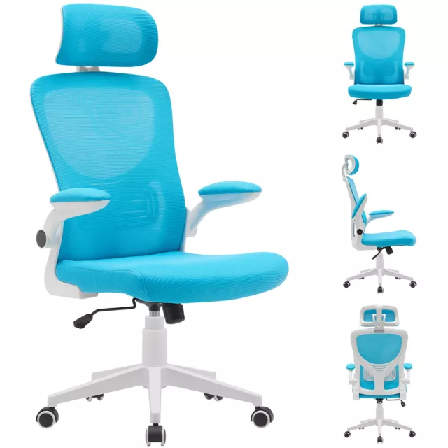 Chaise de bureau avec fauteuil de bureau pivotant en tissu respirant bleu clair