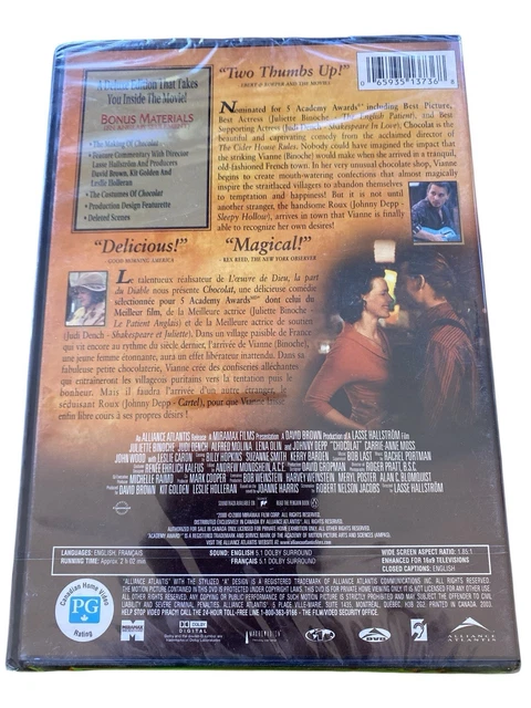 CHOCOLAT (DVD (2000) Canadian, Widescreen, Johnny Depp Brand New Sealed ...