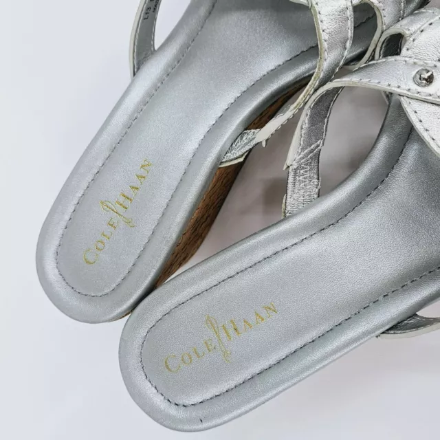 COLE HAAN SHAYLA Slide Wedges Sandals 5.5 B Silver Metallic Cork Slip ...