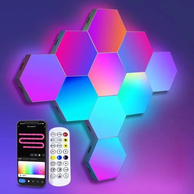 10 Stück Hexagon LED Panel RGB Sechseck Wandleuchte Gaming Wand Licht Musik Sync