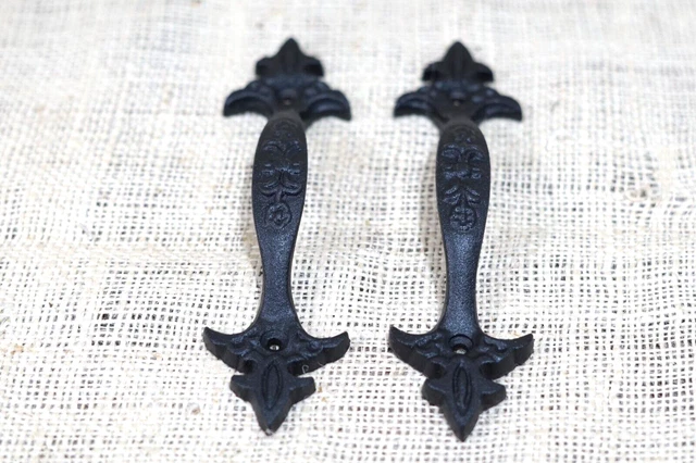 4 Cast Iron Black Handles Gate Pull Shed Door Barn Handle Fancy Drawer Pulls 6