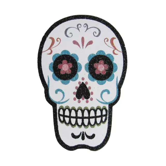 Glitter Sugar Skull Skeleton Day of Dead Halloween Wood Table Decoration