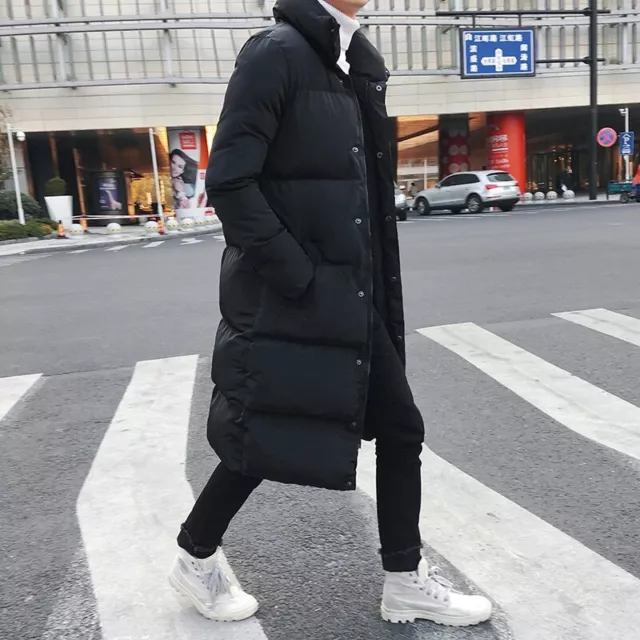 Chaqueta Larga ParA Hombre Abrigo Grueso Ajustado De Invierno Moda Parkas Negro 3