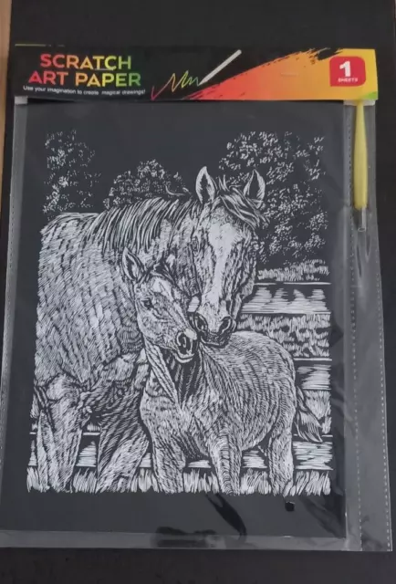 SCRATCH ART PAPER - Motifs Famille CHEVAL - dessin magique