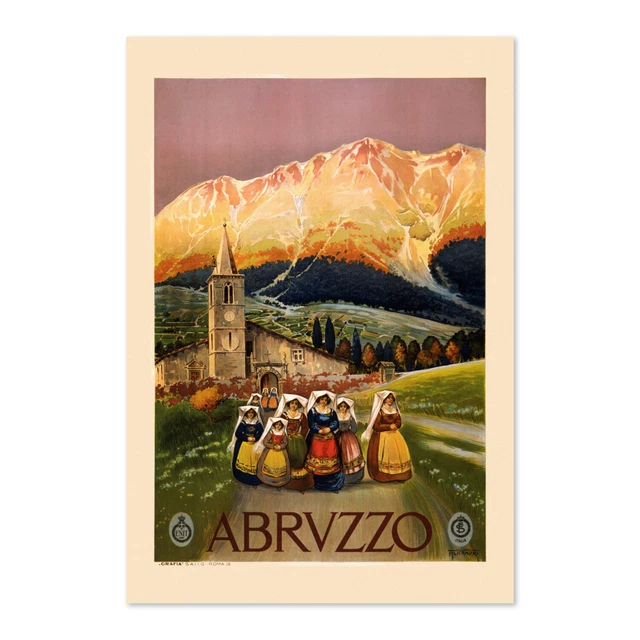 Abruzzo Italy 1920s Classic Italian Village - Retro Vintage Travel Poster