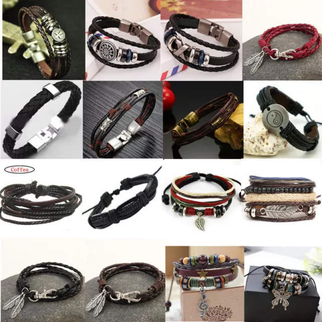 Fashion Men Women Handmade Genuine Leather Bracelet Braided Bangle Wristband