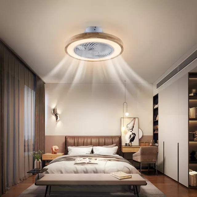 Modern Ceiling Fan Light 20 In 48W LED Low Profile Ceiling Fan Lamp Wood Color