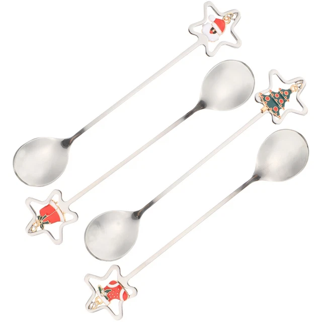 Cucchiaio forchetta di Natale cucchiaio da dessert di Natale cucchiaini da caffè di Natale fini 4 pz