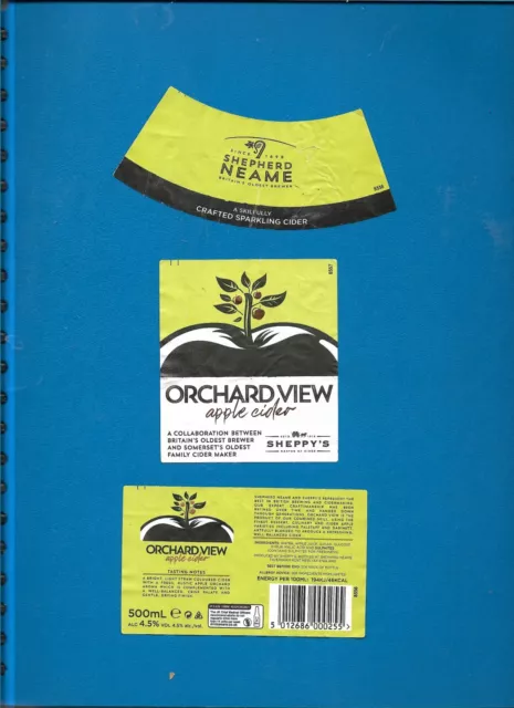 Cider bottle label "Orchard View Apple Cider" by Shepherd Neame, Faversham, Kent