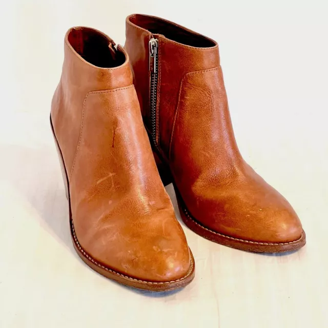 Loeffler Randall Ella Boots Womens 8 Rust Brown Leather Stacked Heel Booties Zip 2