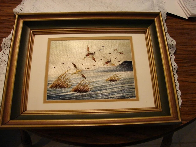 Vintage Needle Point Art – Birds Landing on Water