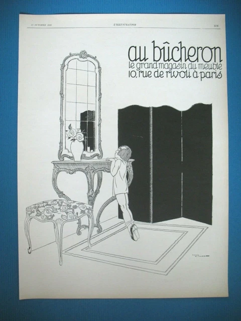 PUBLICITE DE PRESSE AU BUCHERON MAGASIN MEUBLE ILLUSTRATION RENé VINCENT AD 1926