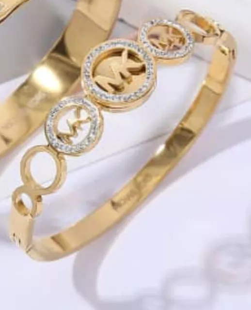 NEW Michael Kors Oval Logo Gold Color Bangle Bracelet(7.5 In MK) 2