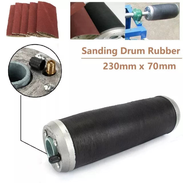 3" x 9" Aluminum Pneumatic Sanding Drum Rubber Sleeve Tube w/ Sandpaper 1" Bore