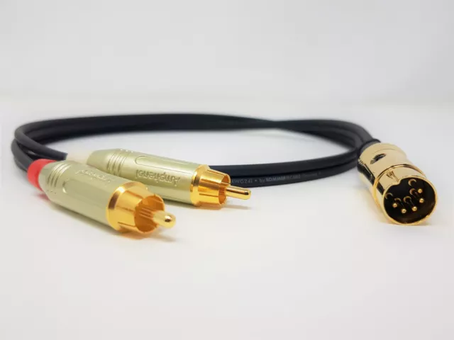 NAIM B&O Cable 5 Pin Din to RCA Phono Gold Male Plugs  Aux Adapter Lead 2m