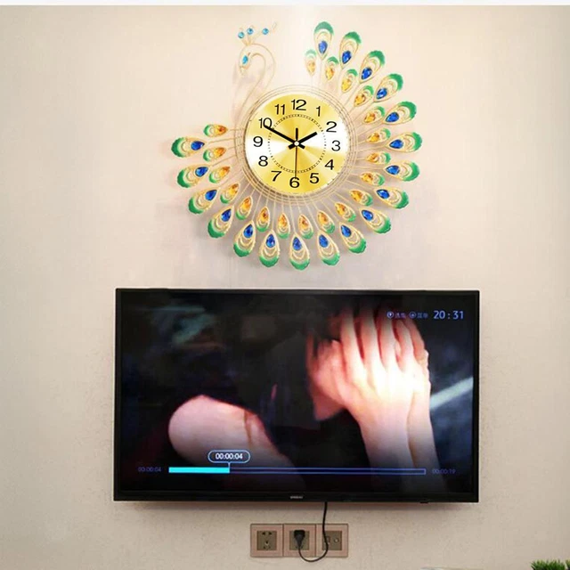 35 cm grande horloge murale européenne 3D paon silencieux alimenté par