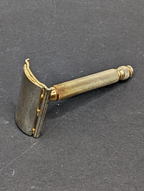 Vintage Gillette Ball End Tech Gold Double Edge Safety Razor