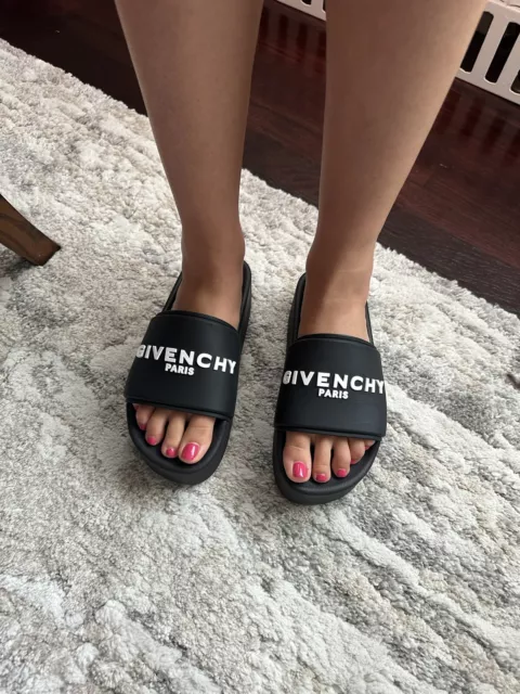 Givenchy Paris Black Platform Rubber Logo Slide On Pool Sandal 40 (10)