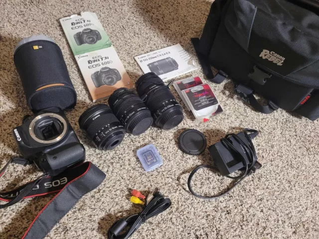 Canon EOS Rebel T3i Digital SLR Camera Bundle - 3 Lenses + more case TESTED