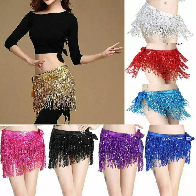 Belly Dance Dancer Costume Sequins Tassel Fringe Hip Scarf Belt Waist Wrap Skirt