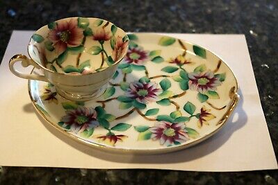 Japan Lunch Plate & Cup Lotus Design Hand Painted Gold Accents Beautiful Look!!