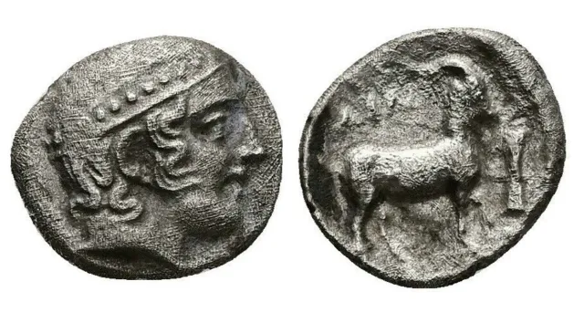 Ancient Greek Silver Tetrobol Coin - Ainos, Thrace 408-406 BC - Hermes