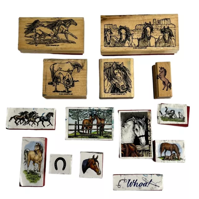 Huge Lot of 14 Wood Rubber Stamps of Horses Equestrian - Stampin Up