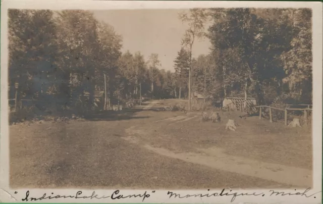 Vintage RPPC Michigan MI Postcard Indian Lake Campground State Park Manistique