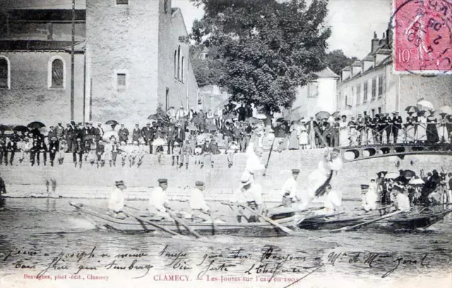 Cpa 58 Clamecy Les Joutes Sur L'eau In 1904 (Beautiful Animation