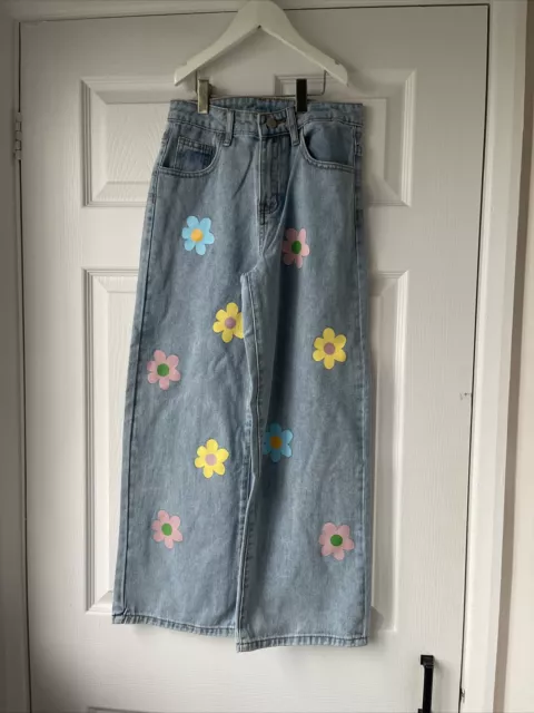 BN Shein Teen Girl Wide Flower Jeans Age 10-11