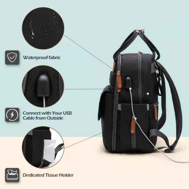 Large Waterproof Baby Changing Bag Backpack with Changing Mat & Stroller Strap