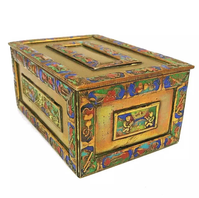 Vintage Chinese Cloisonne Enamel hand painted Brass Cigarette Trinket Box