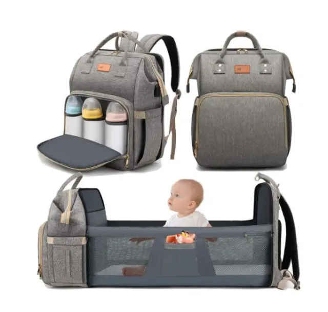 Wholesale Factory Price OEM Gray  Baby Diaper Bag Backpack with  Bassinet