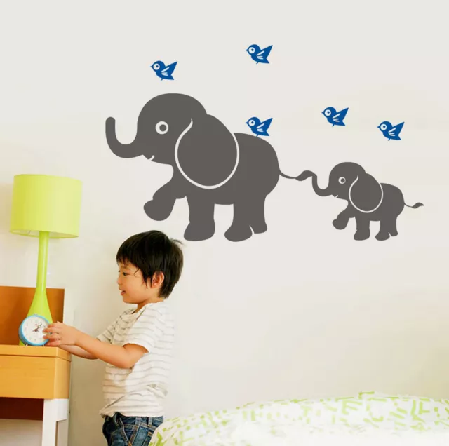 wall stickers elephant birds Art Removable Vinyl kids Nursery Decor decal