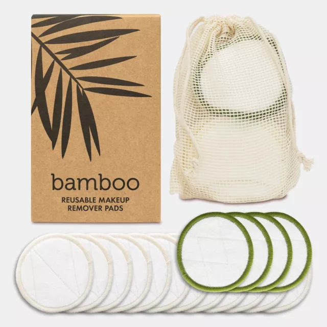 Washable Bamboo Make Up Remover Pads, Pack of 16 with Laundry Bag - Eco Friendly